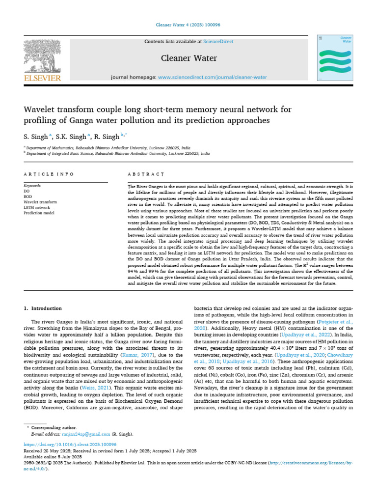 Wavelet-LSTM Model for Ganga Pollution Prediction | PDF | Wavelet ...