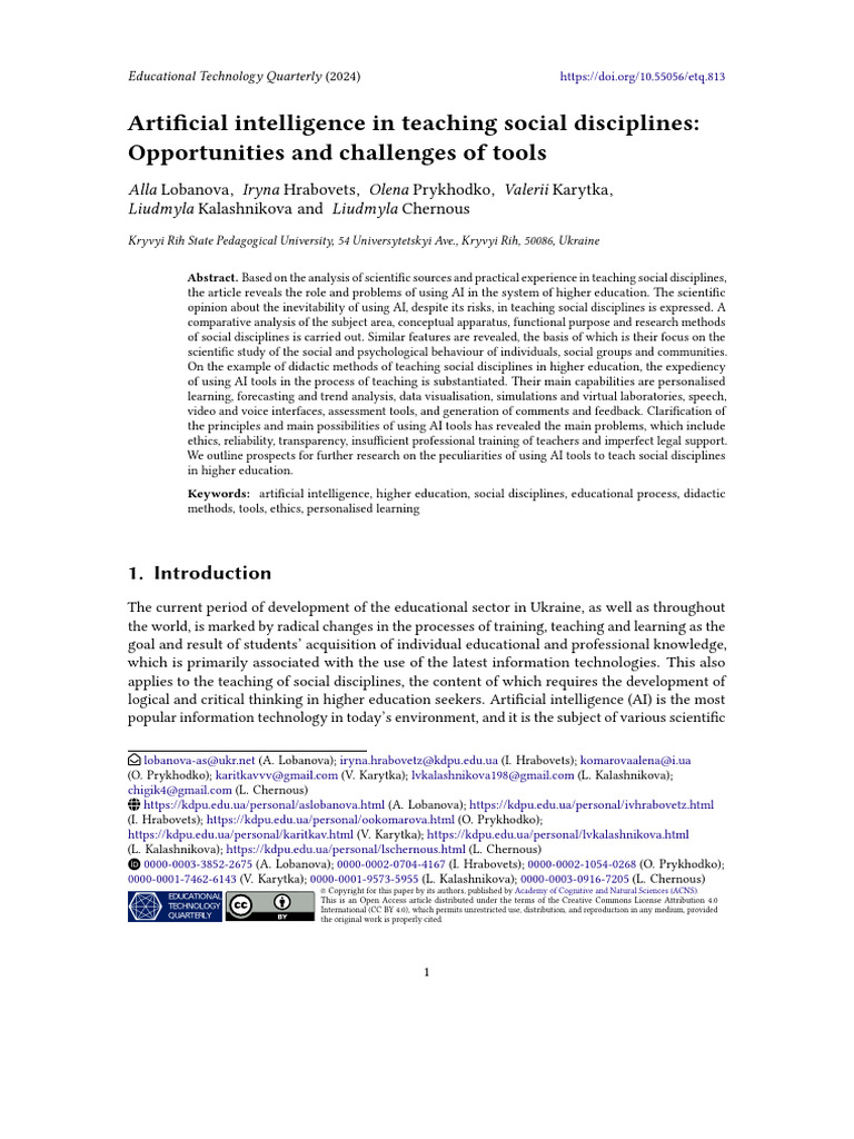 AI in Teaching Social Disciplines | PDF | Artificial Intelligence ...