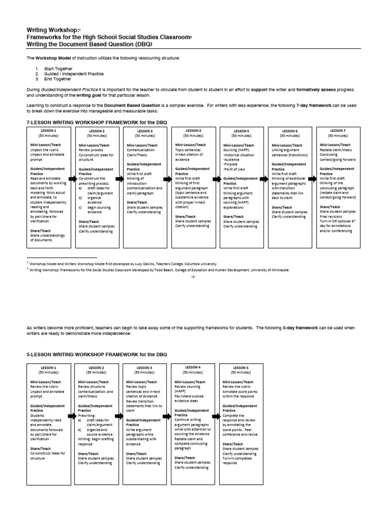 DBQ Writing Workshop Frameworks | PDF | Education Theory | Cognition