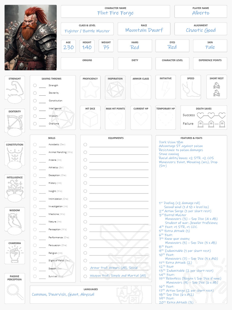 D&D Character Sheet: Battle Master Dwarf | PDF | Role Playing Games