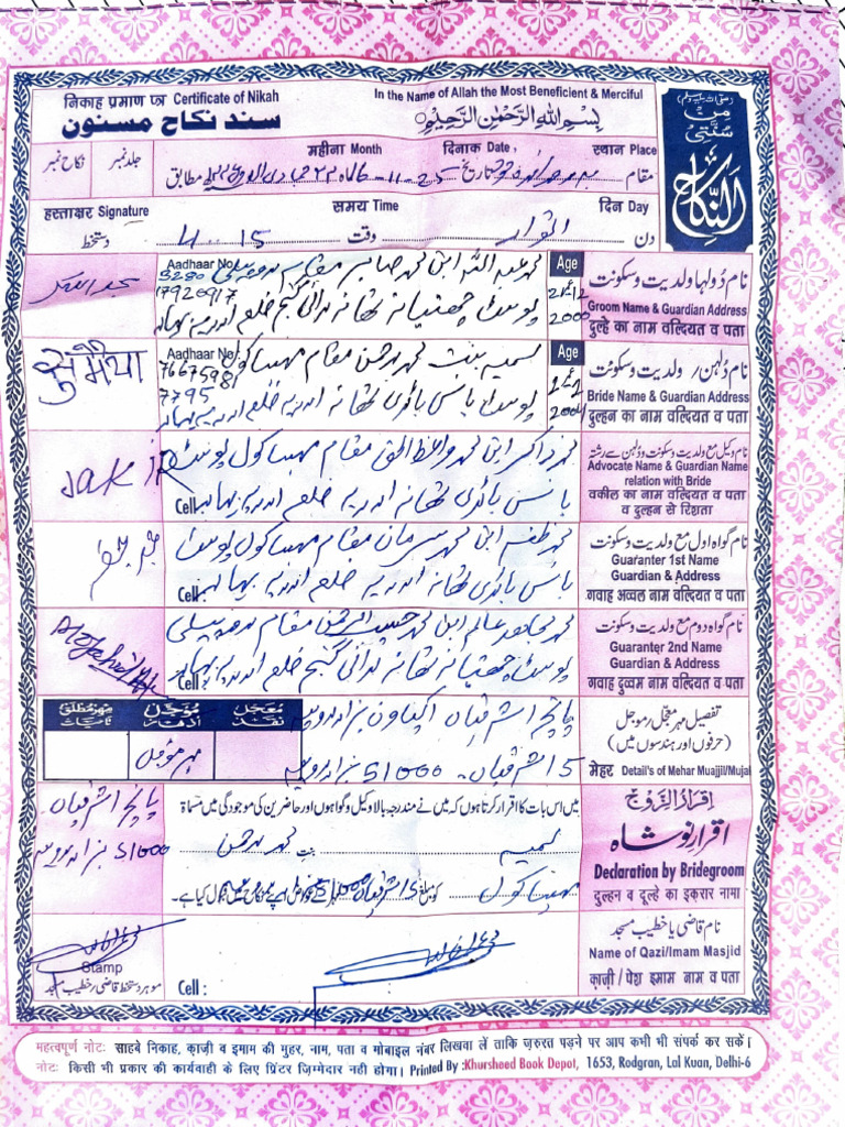 Nikah Certificate Template and Details | PDF