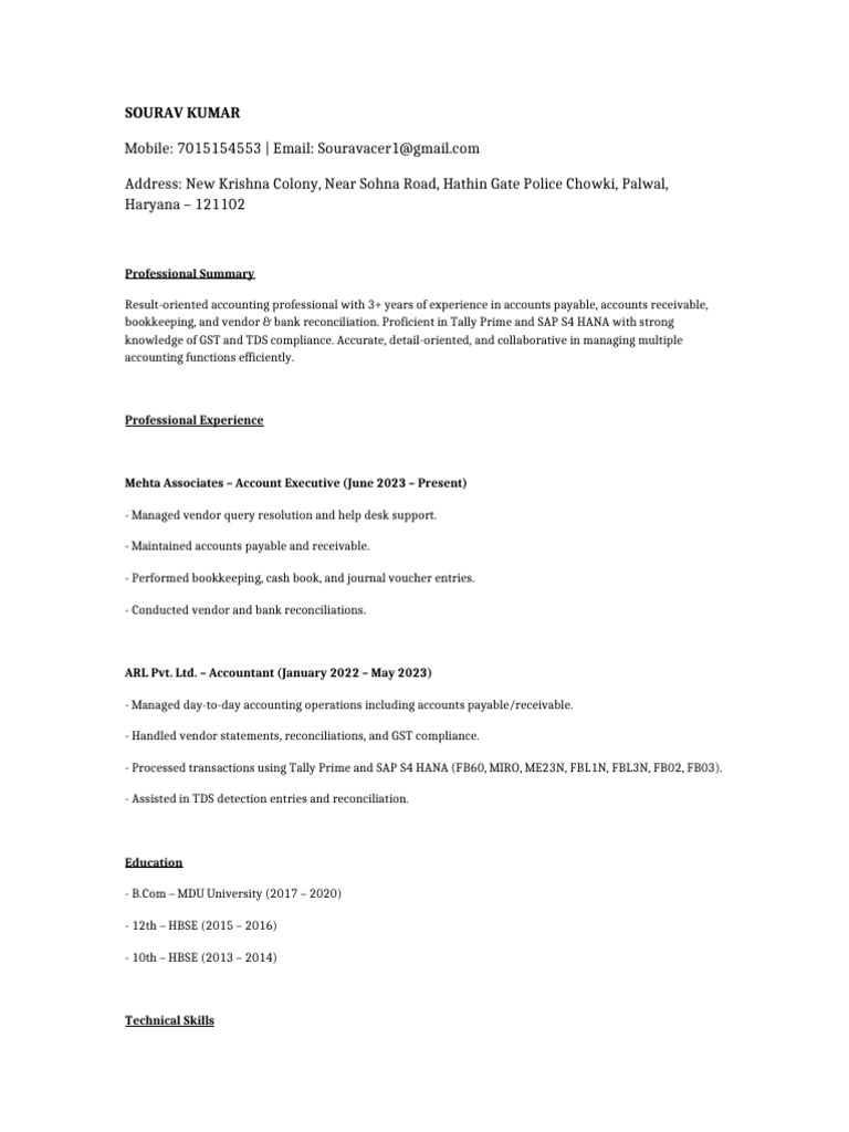 Sourav Kumar CV | PDF