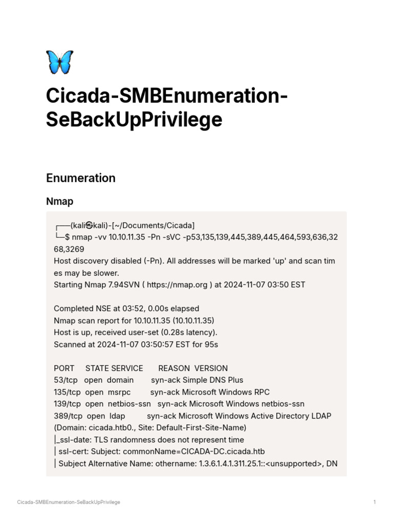 Cicada SMB Enumeration Nmap Scan Results | PDF | Public Key Certificate ...