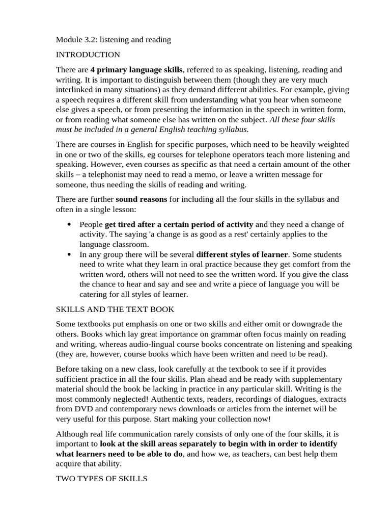 Enhancing Listening and Reading Skills | PDF | Reading Comprehension ...