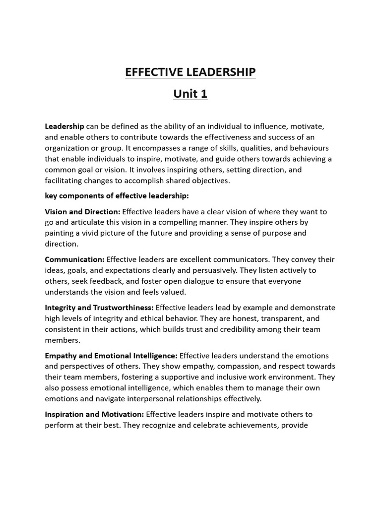 Key Components of Effective Leadership | PDF | Leadership | Communication