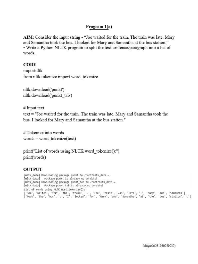 Python NLTK Word Tokenization Examples | PDF
