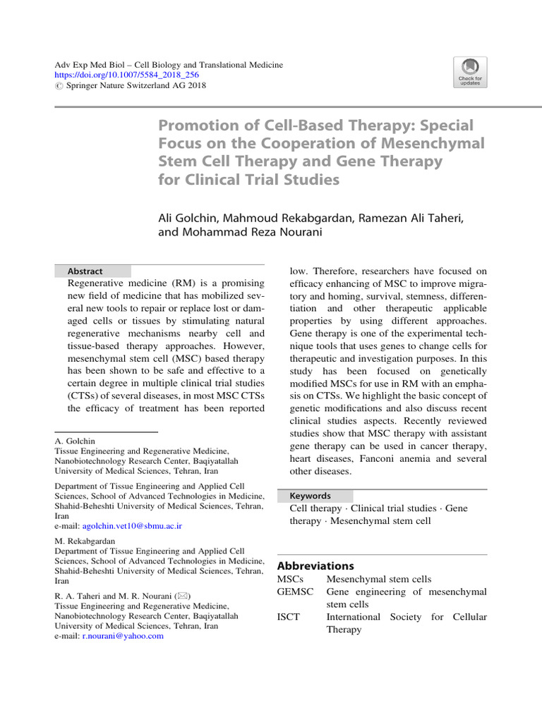 5 Exp Adv in Med and Biol | PDF | Mesenchymal Stem Cell | Regenerative ...