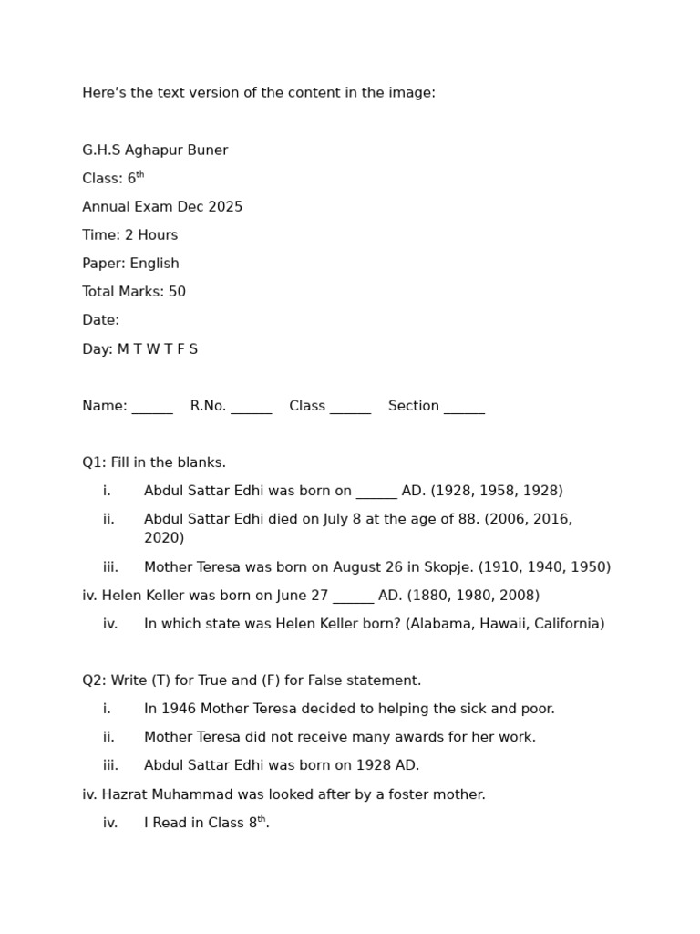 English 6th 2025 | PDF