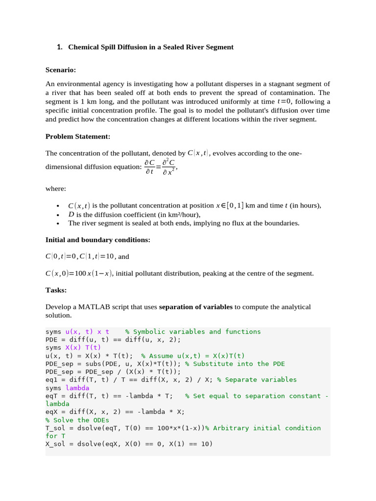 Chemical Spill and Heat Diffusion Models | PDF | Partial Differential ...