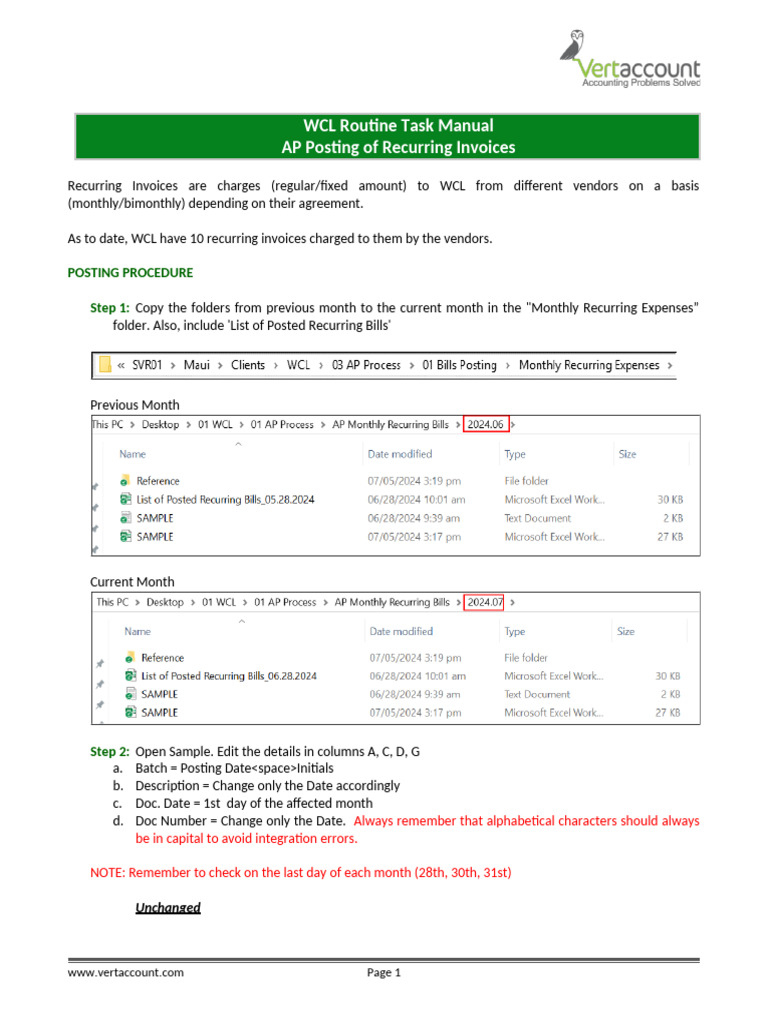 WCL WP Routine Task - AP Posting of Recurring Invoices_07.05.24 | PDF