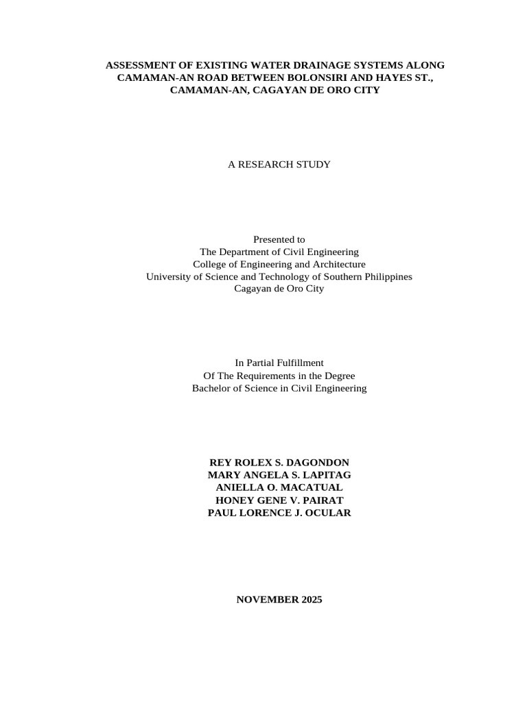 Assessment of Camaman-an Drainage System | PDF | Flood | Surface Runoff