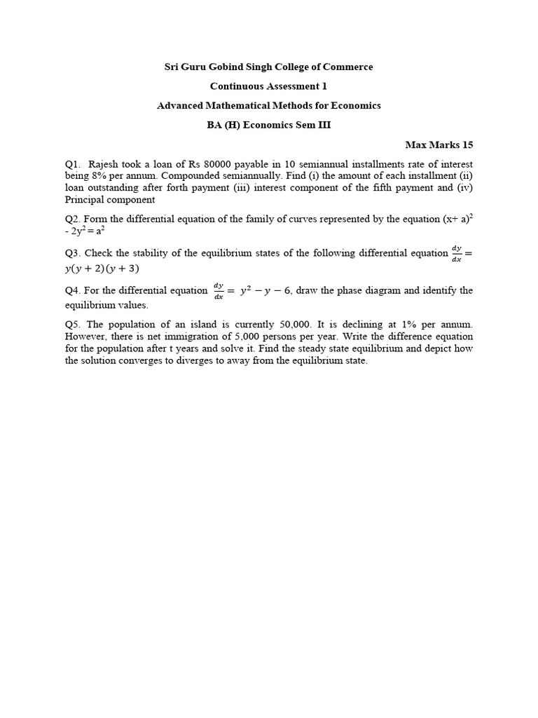 Advanced Math Methods for Economics Exam | PDF