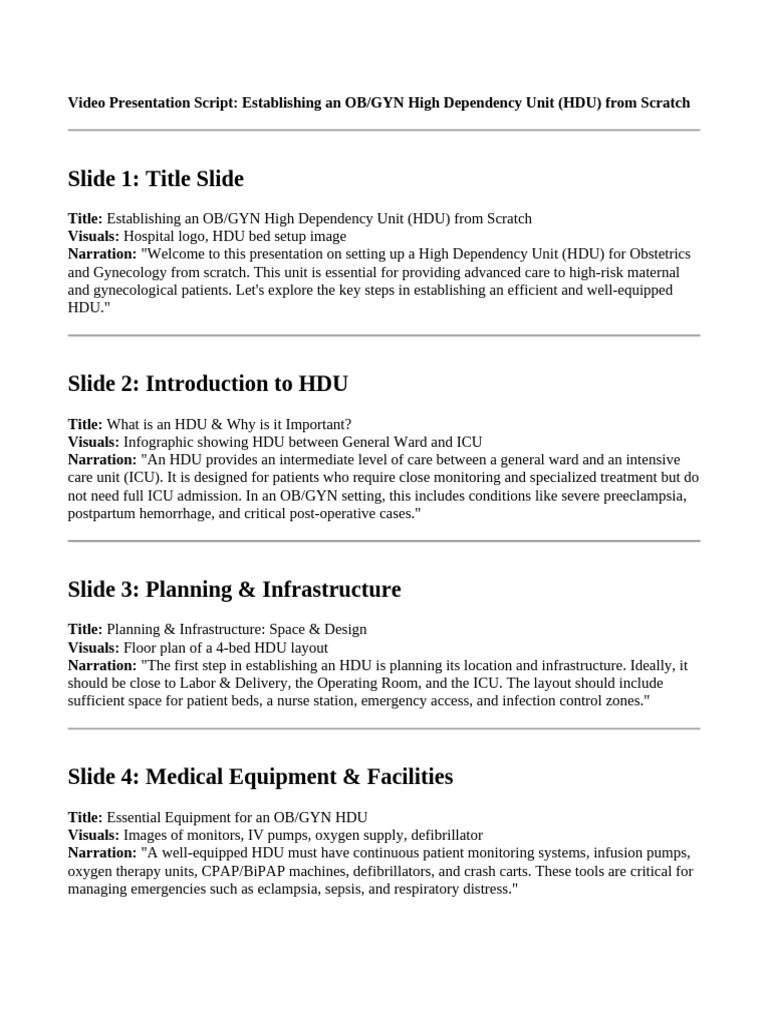 OB/GYN High Dependency Unit Setup Guide | PDF | Intensive Care Unit ...