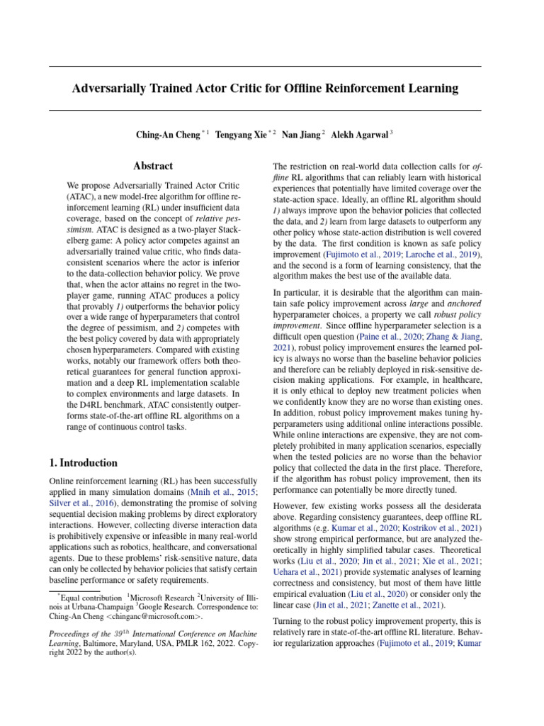 Adversarial Actor Critic for Offline RL | PDF | Mathematical ...