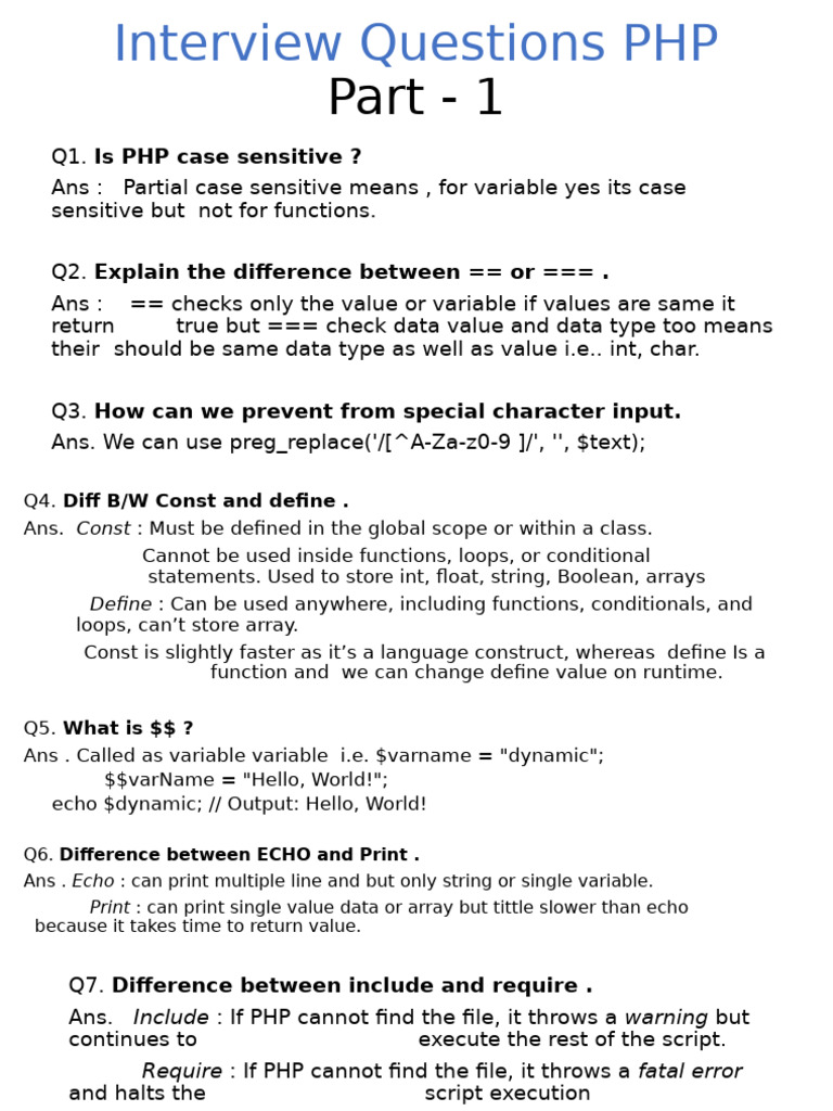 PHP Interview Questions and Answers Part 1 | PDF