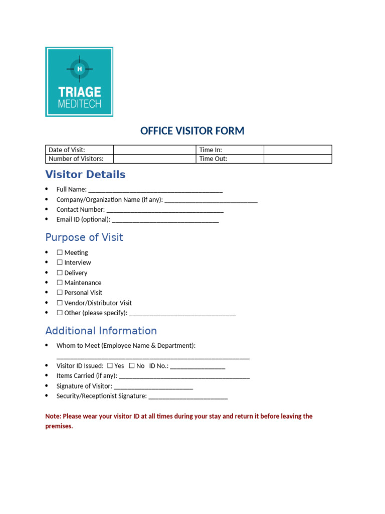 Office Visitor Registration Form | PDF