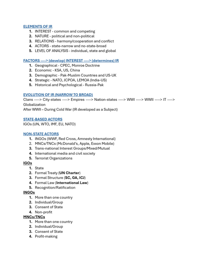 Key Elements and Actors in International Relations | PDF