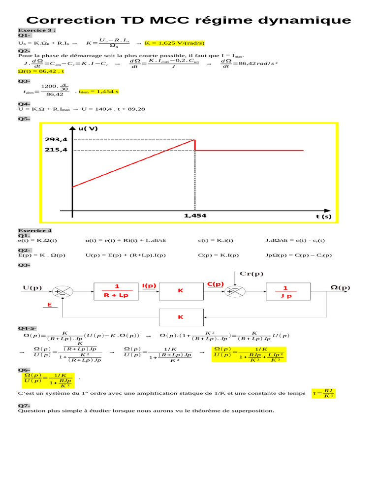 Correction TD MCC : Régime Dynamique Exercice | PDF
