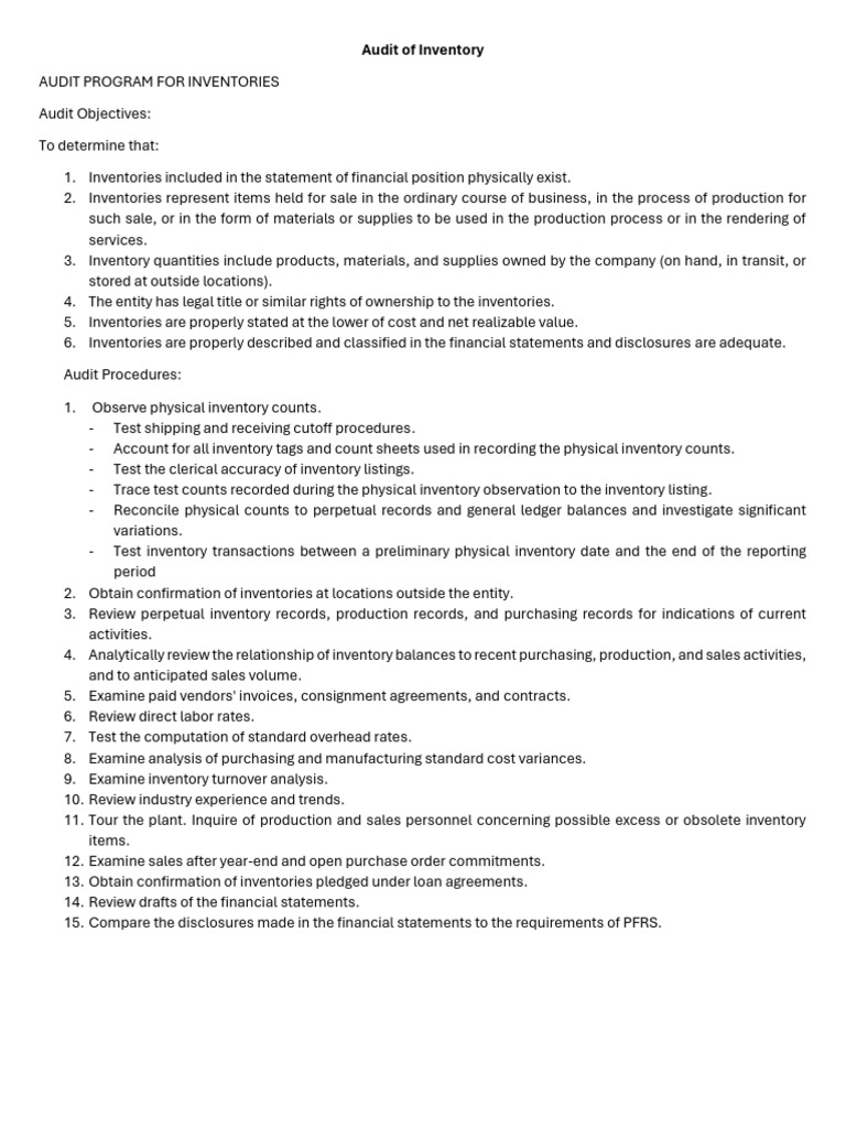 Inventory Audit Program Overview | PDF | Inventory | Audit