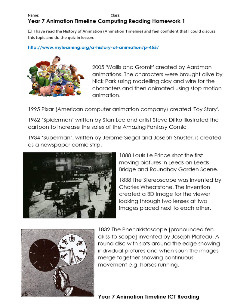 Yr 7 Animation Homework 1&2 Reading | PDF | Animation