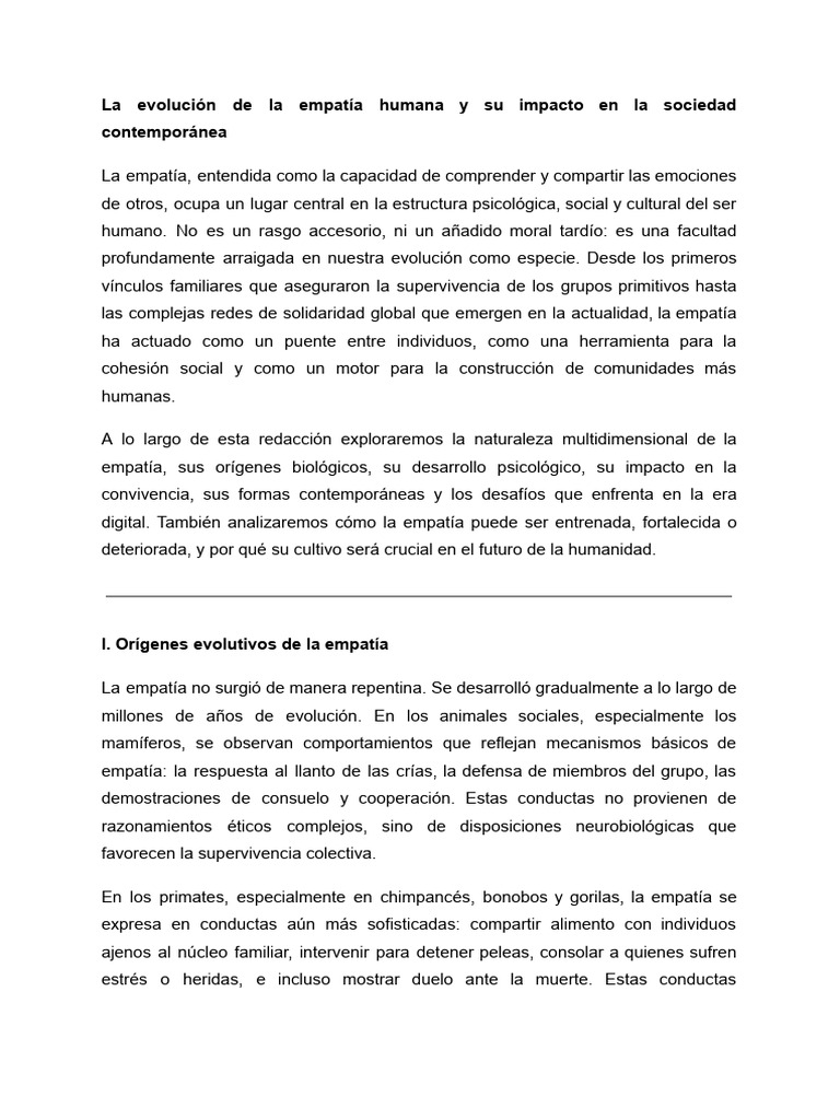 Evolución y impacto de la empatía humana | PDF | Empatía | Las emociones