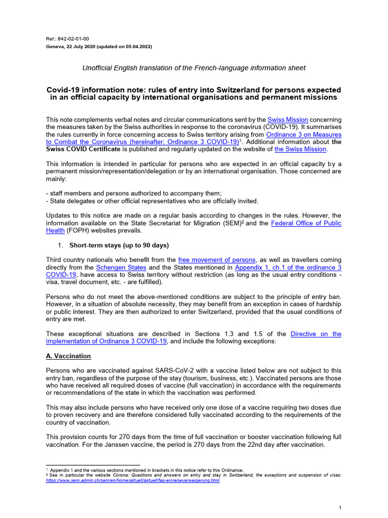 Switzerland COVID-19 Entry Rules Update | PDF | Travel Visa | Immunology