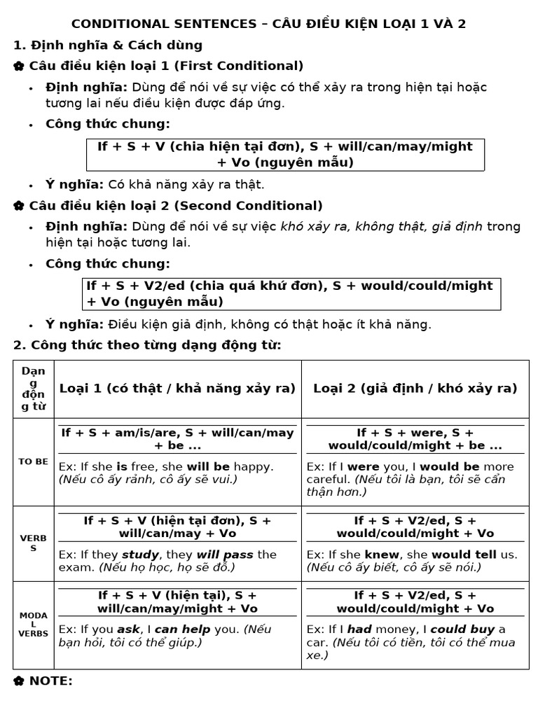 Conditional Sentences 1 - 2 | PDF