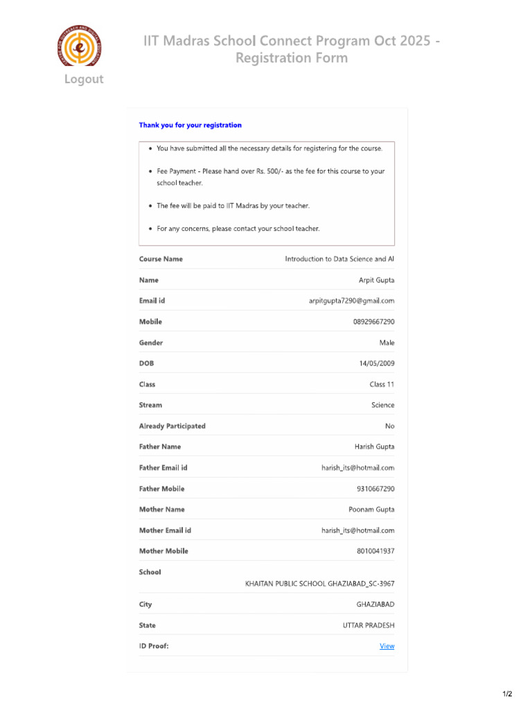 IIT Madras School Connect Program | PDF
