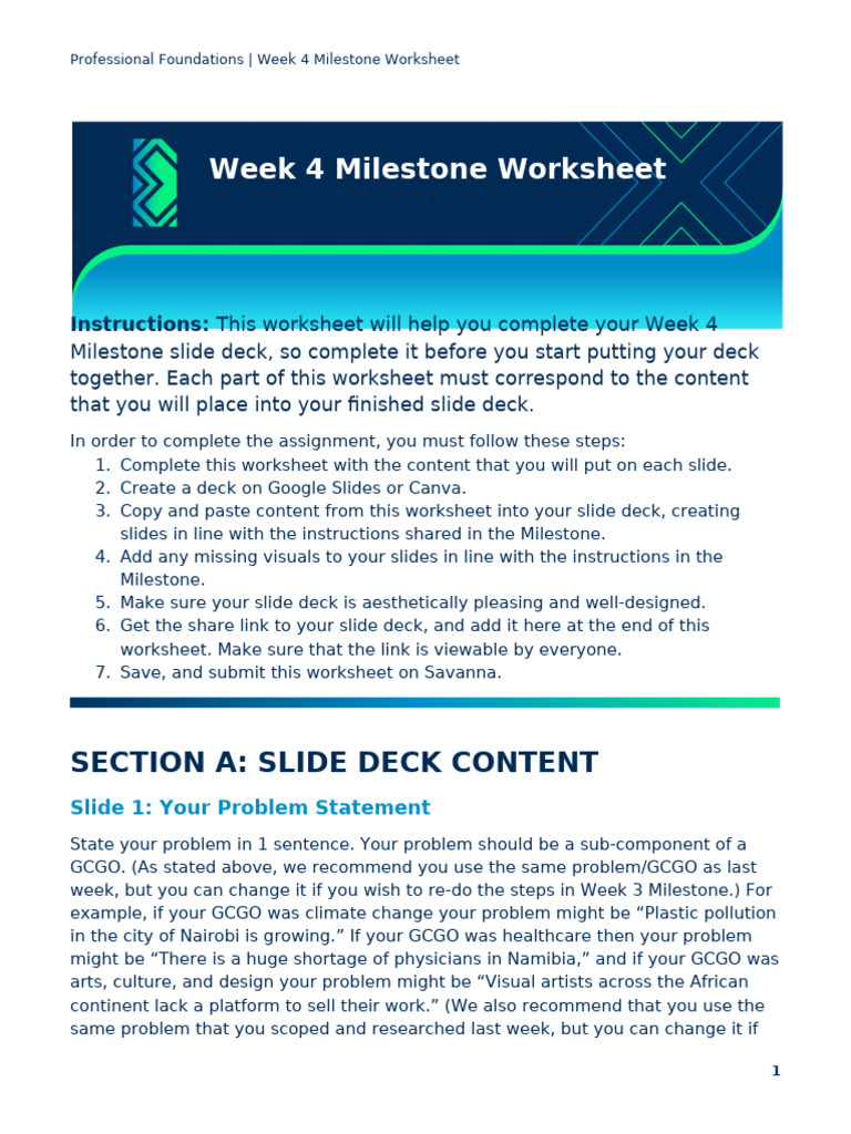 Week 4 Milestone Worksheet for Education Solutions | PDF | Educational ...