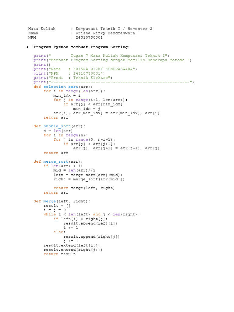 tugas 7 membuat program sorting_Krisna Rizky Hendraswara_24310730001 ...