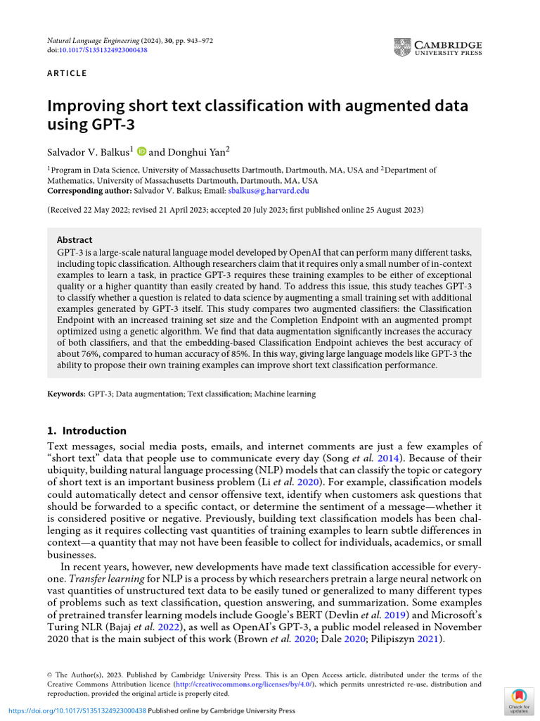 GPT-3 Data Augmentation for Text Classification | PDF | Genetic ...