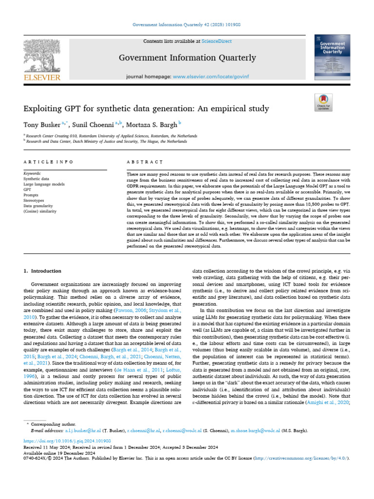 GPT for Synthetic Data Generation | PDF | Data | Methodology