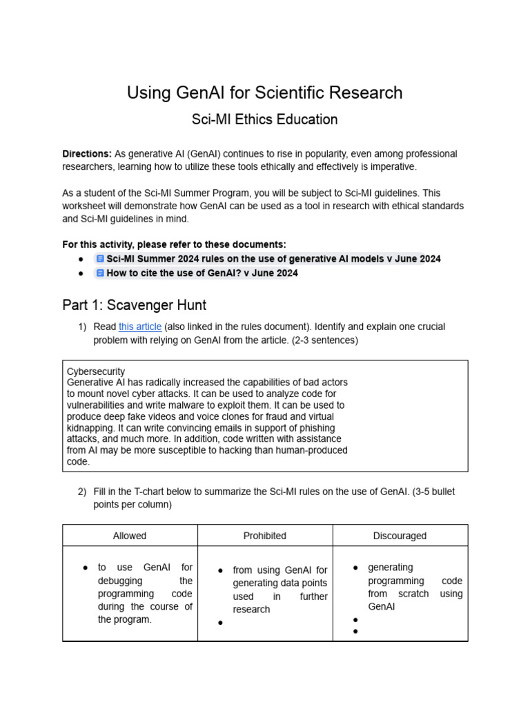 Copy of Using GenAI for Scientific Research (Student Worksheet) | PDF ...
