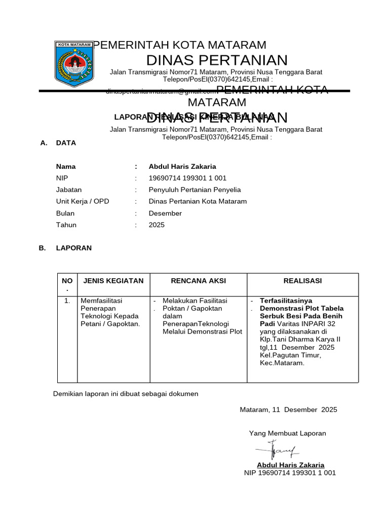 Laporan Demplot Tabela Serbuk Besi Padi | PDF