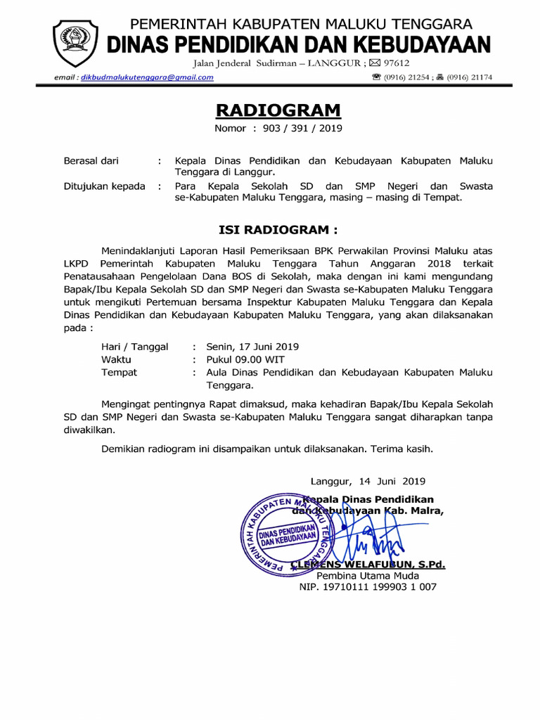 Radiogram Rapat Kepsek & Inspektorat | PDF