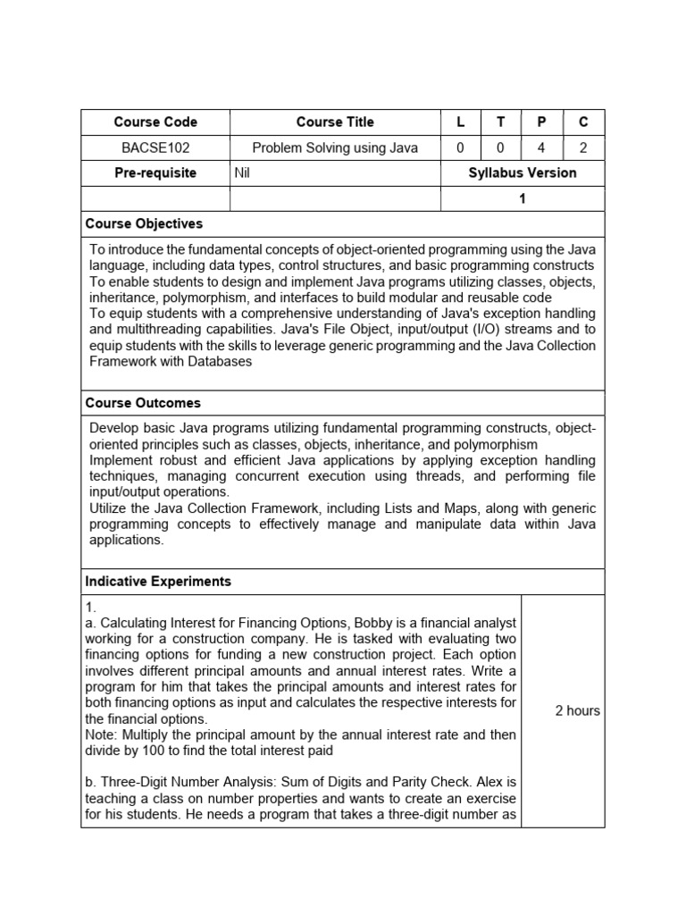 Java Problem Solving Course Syllabus | PDF | Data Type | Class ...