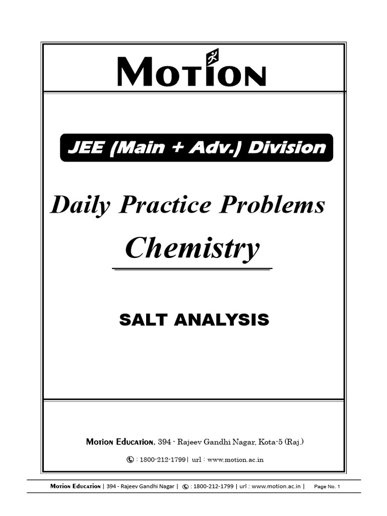 JEE Salt Analysis Practice Questions | PDF | Precipitation (Chemistry ...