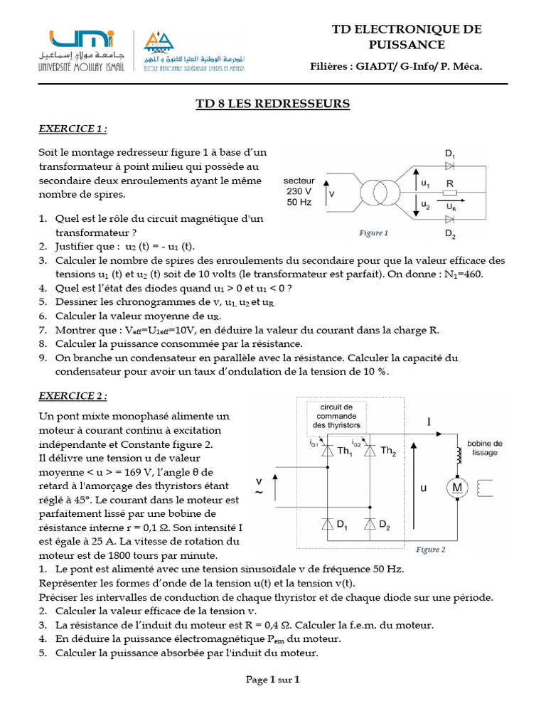 TD Électronique de Puissance : Redresseurs et Moteurs | PDF ...
