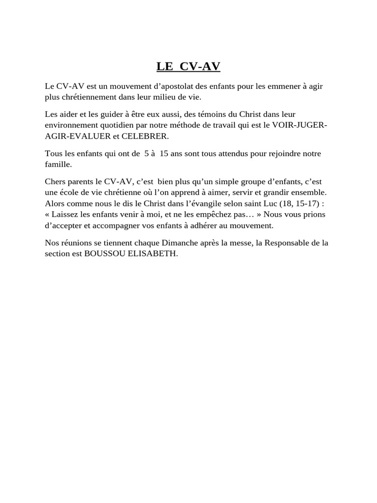 Mouvement CV-AV : Apostolat des enfants | PDF
