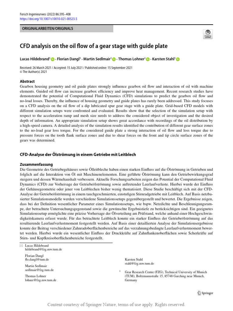 CFD Analysis On The Oil Flow of A Gear Stage With | PDF | Turbulence ...