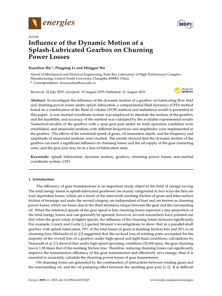 Influence of The Dynamic Motion of A Splash-Lubric | PDF | Gear ...