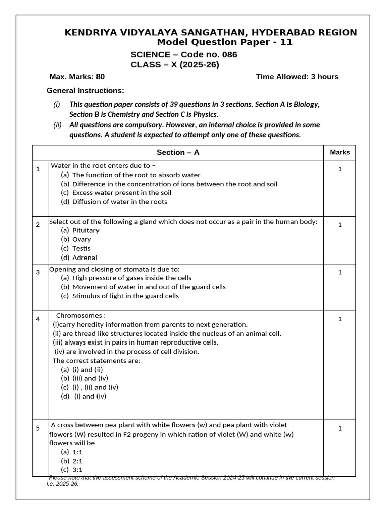 Class X Science Model Question Paper 2025-26 | PDF | Chemistry