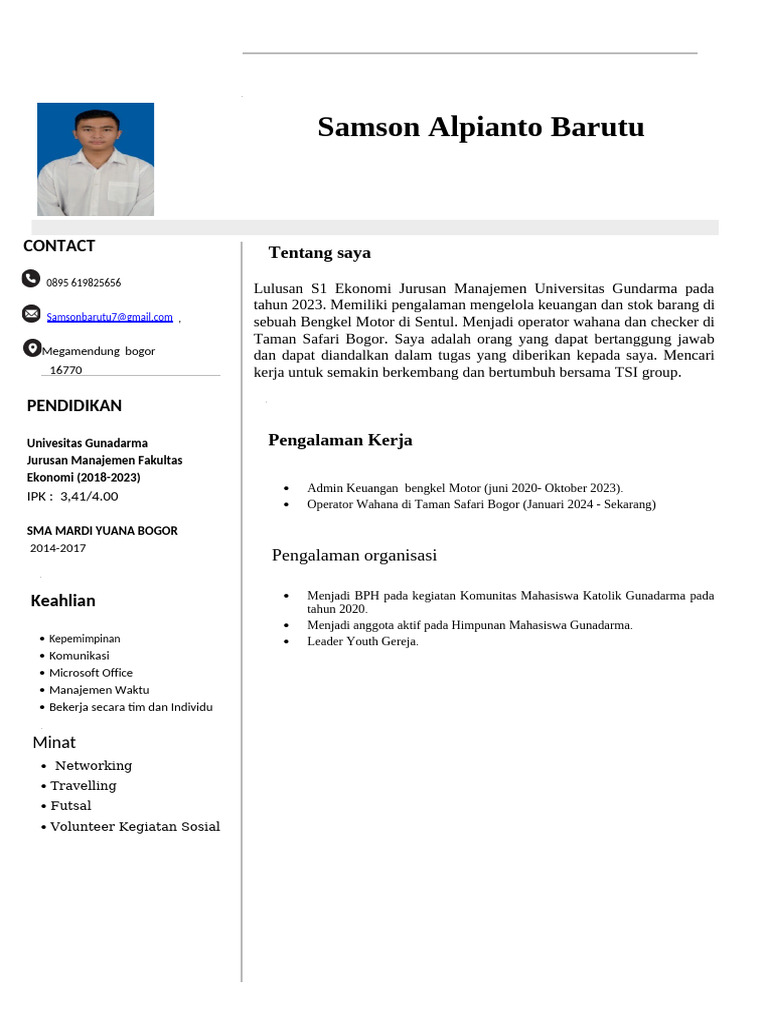 CV - Samson Alpianto B 2 103654 PM - 6598bb | PDF
