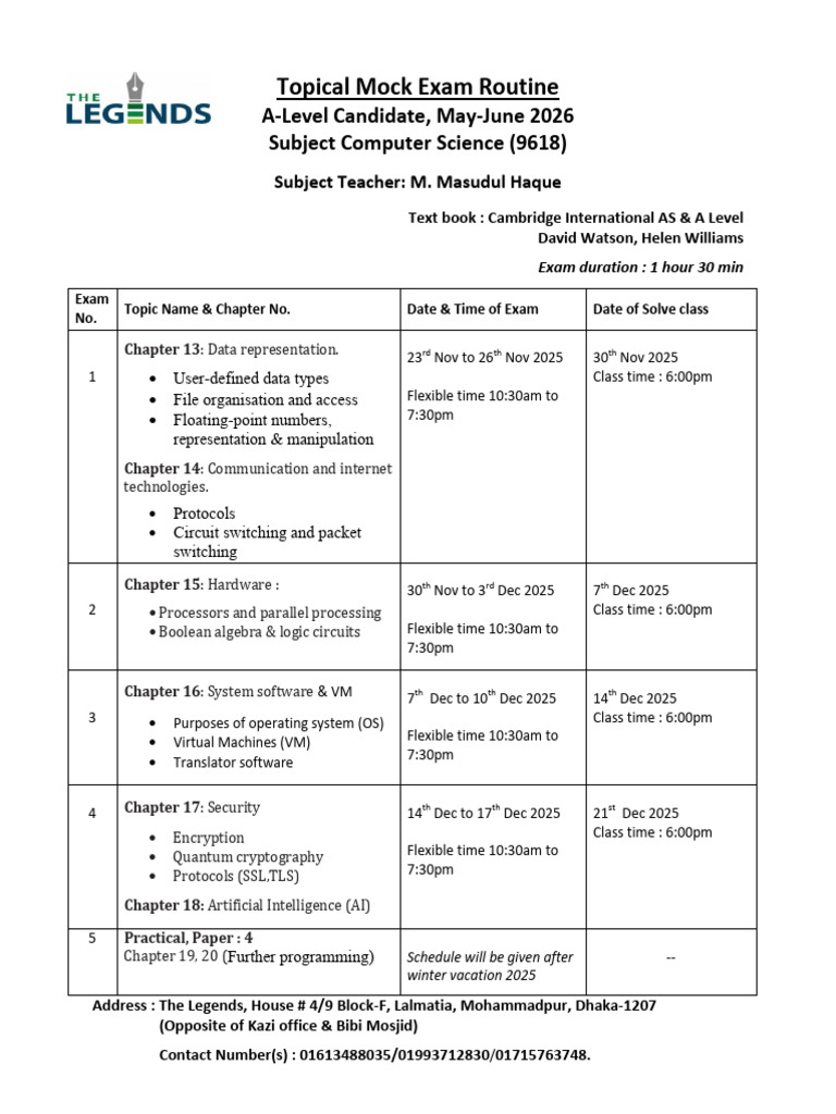 A-Level Computer Science Mock Exam Schedule | PDF | Transport Layer ...