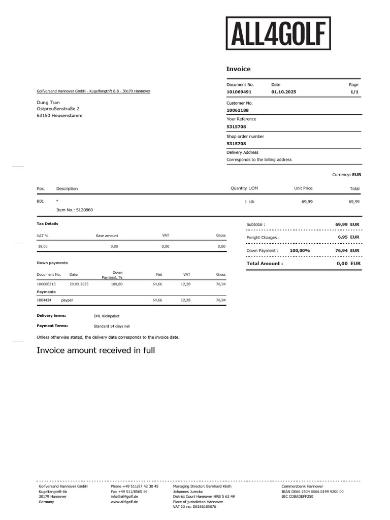 Invoice for Golf Equipment Purchase | PDF | Invoice | Services (Economics)
