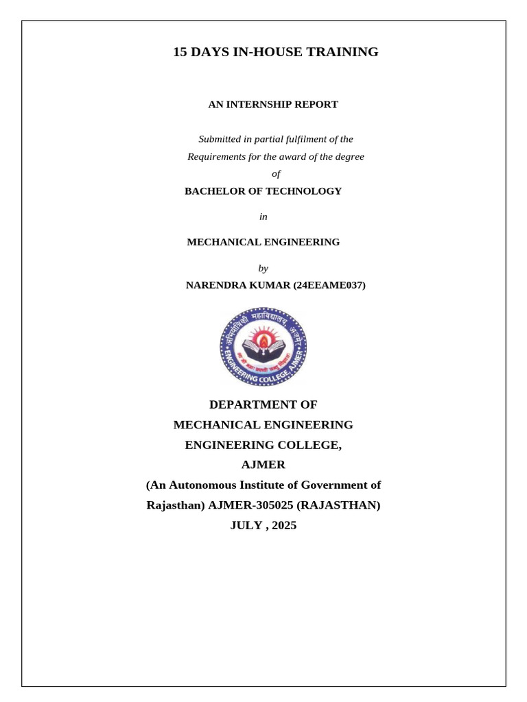 15-Day Mechanical Engineering Internship Report | PDF | Deformation ...