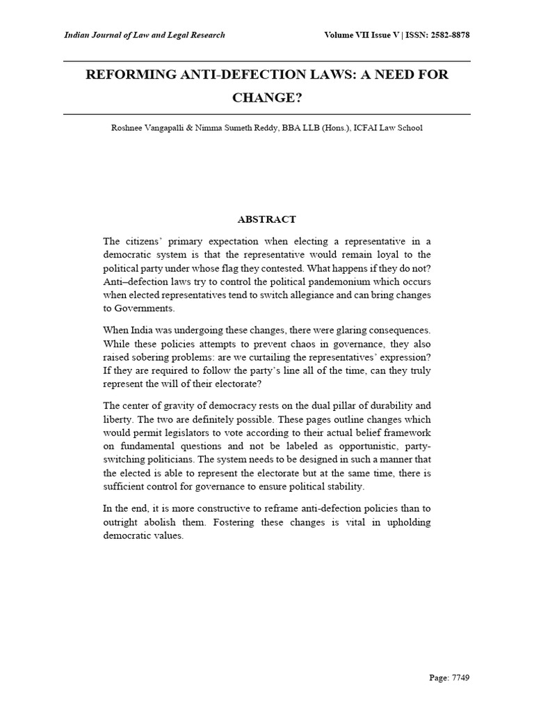 Reforming India's Anti-Defection Laws | PDF | Supreme Court Of The ...