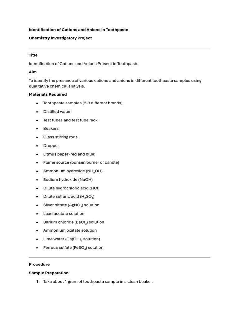 Cation and Anion Analysis in Toothpaste | PDF | Precipitation ...