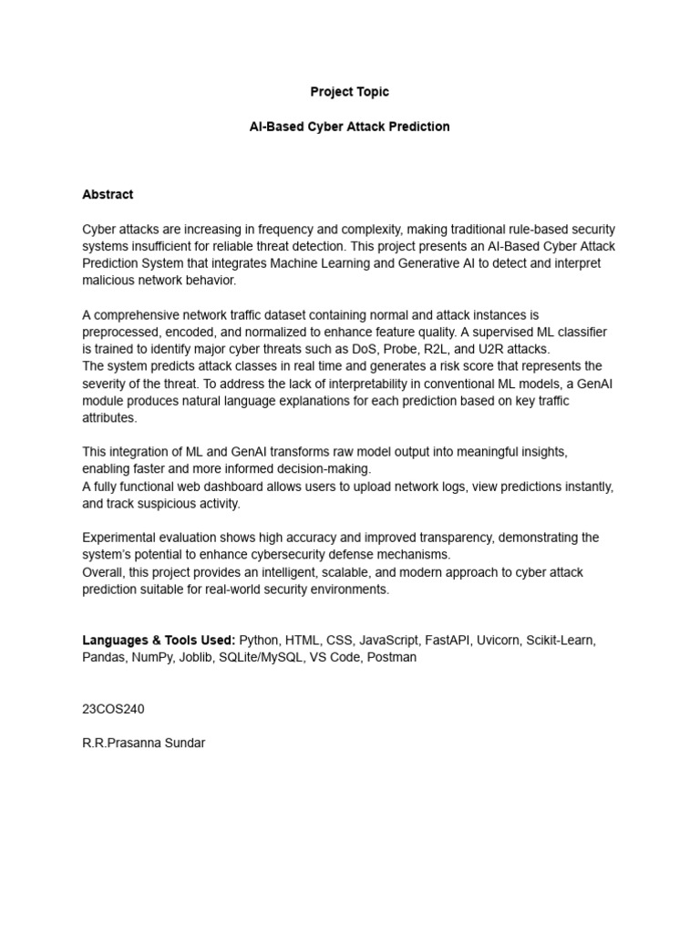 AI-Based Cyber Attack Prediction | PDF