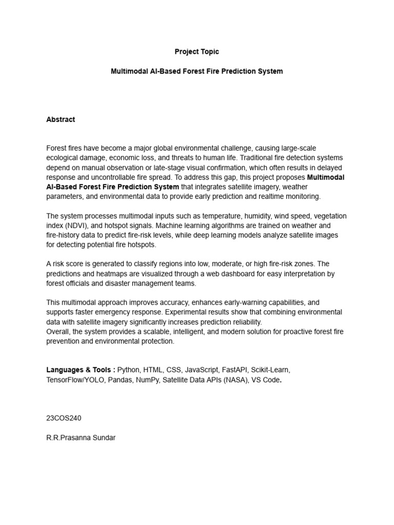 Multimodal AI-Based Forest Fire Prediction System | PDF